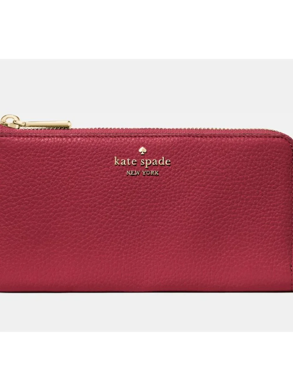 New Kate Spade Large Slim L-zip Wallet Pebble Leather Red Jam
